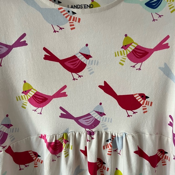 EUC Land’s End twirl dress with birds sz 10 ivory pink green fall winter cotton - Picture 7 of 10